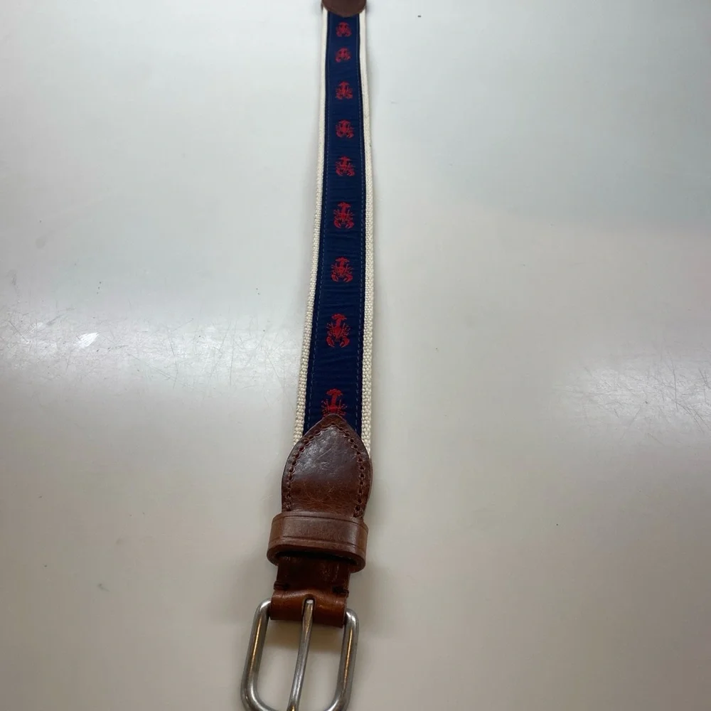 J Crew CrewCuts Canvas & Leather Belt Lobsters Navy Red Nautical Small Boy’s